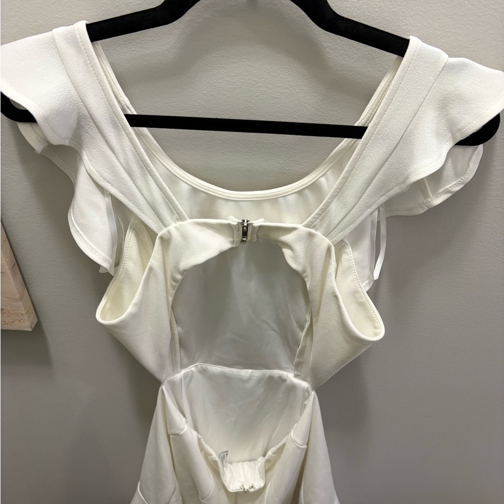 Selfie Leslie Jackie Wide Ruffle Hem Pinafore Dress White - Picture 5 of 6